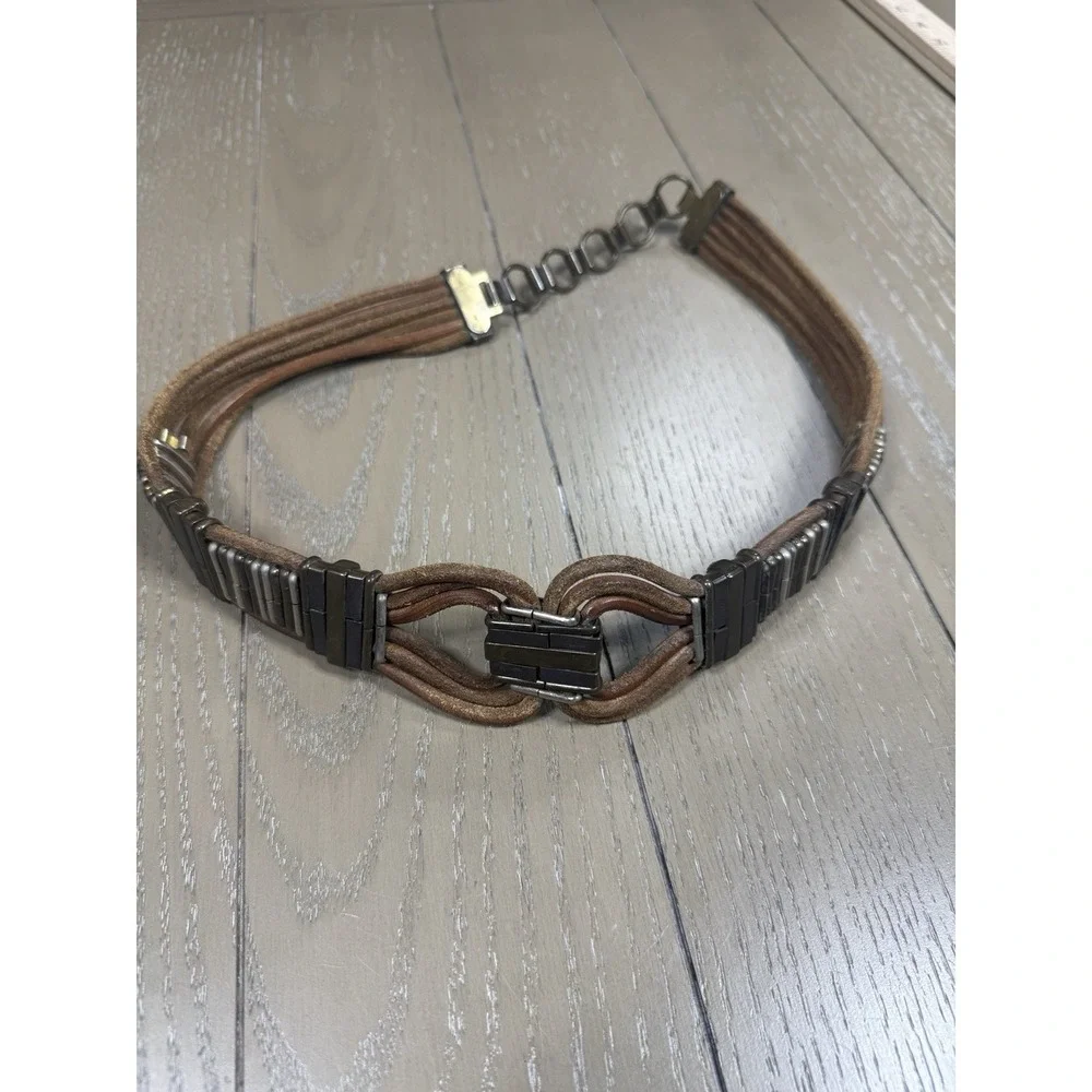 Vintage Leather Chain Belt Womens Medium Brown Boho Western Festival Belt ITALY
